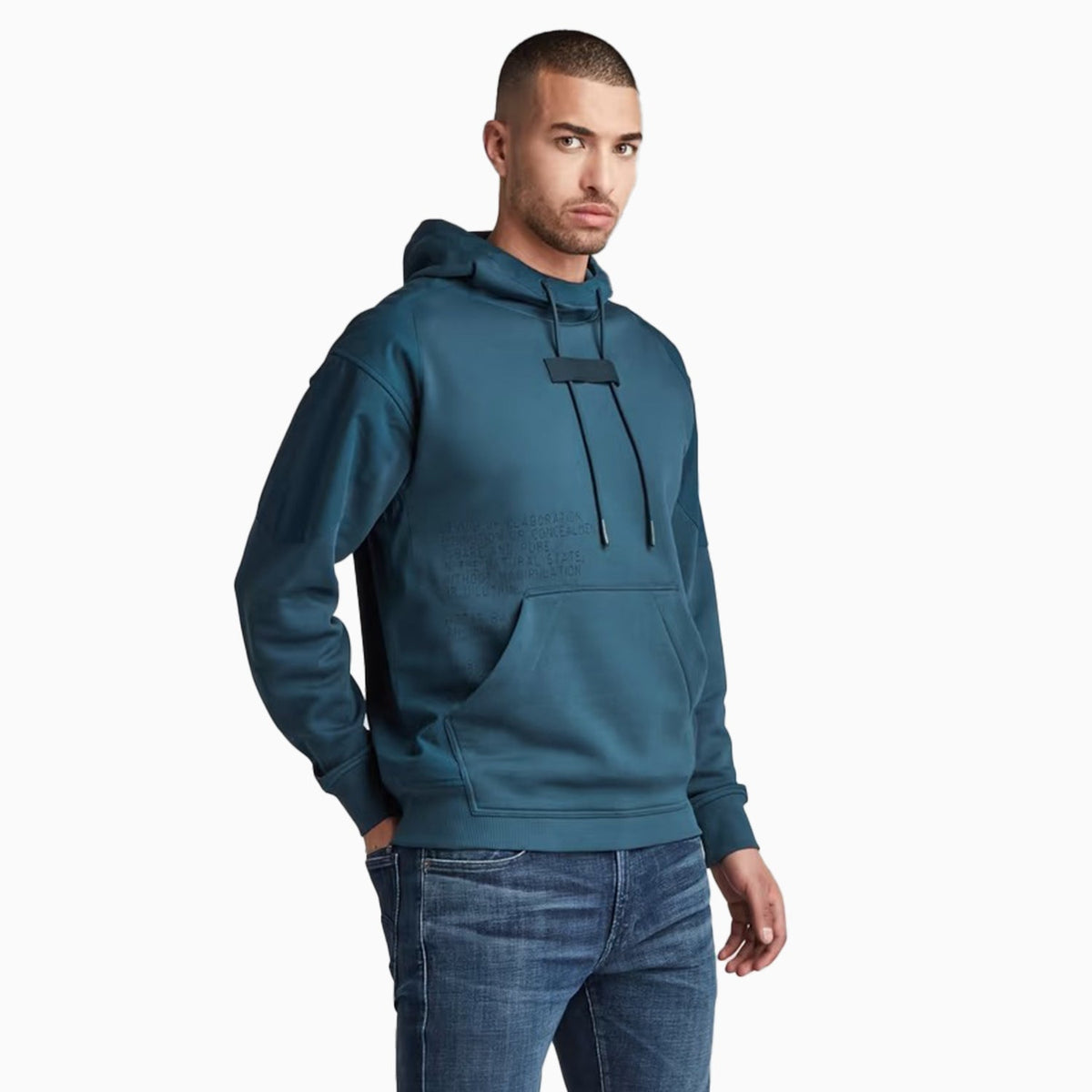 Men's Woven Mix Graphic Loose Pull Over Hoodie
