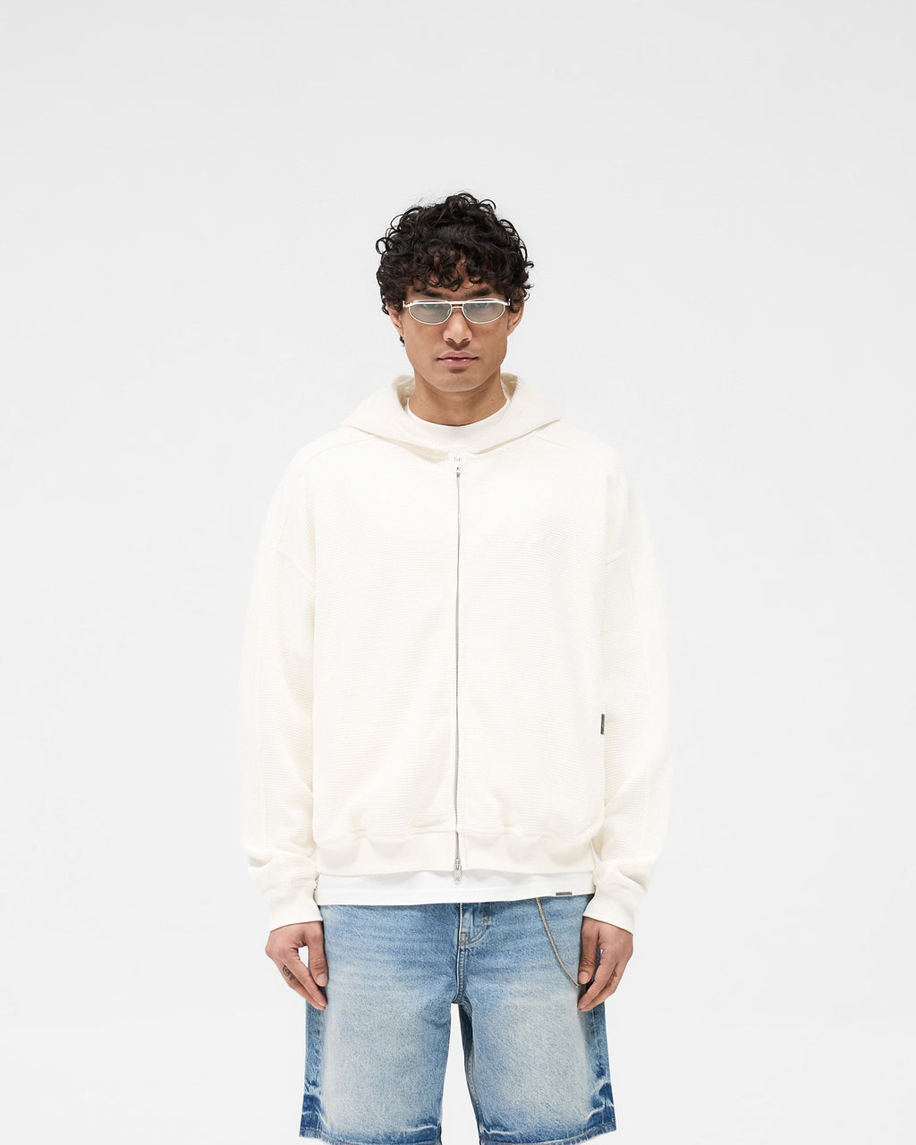 Waffle Zip Through Hoodie - Flat White