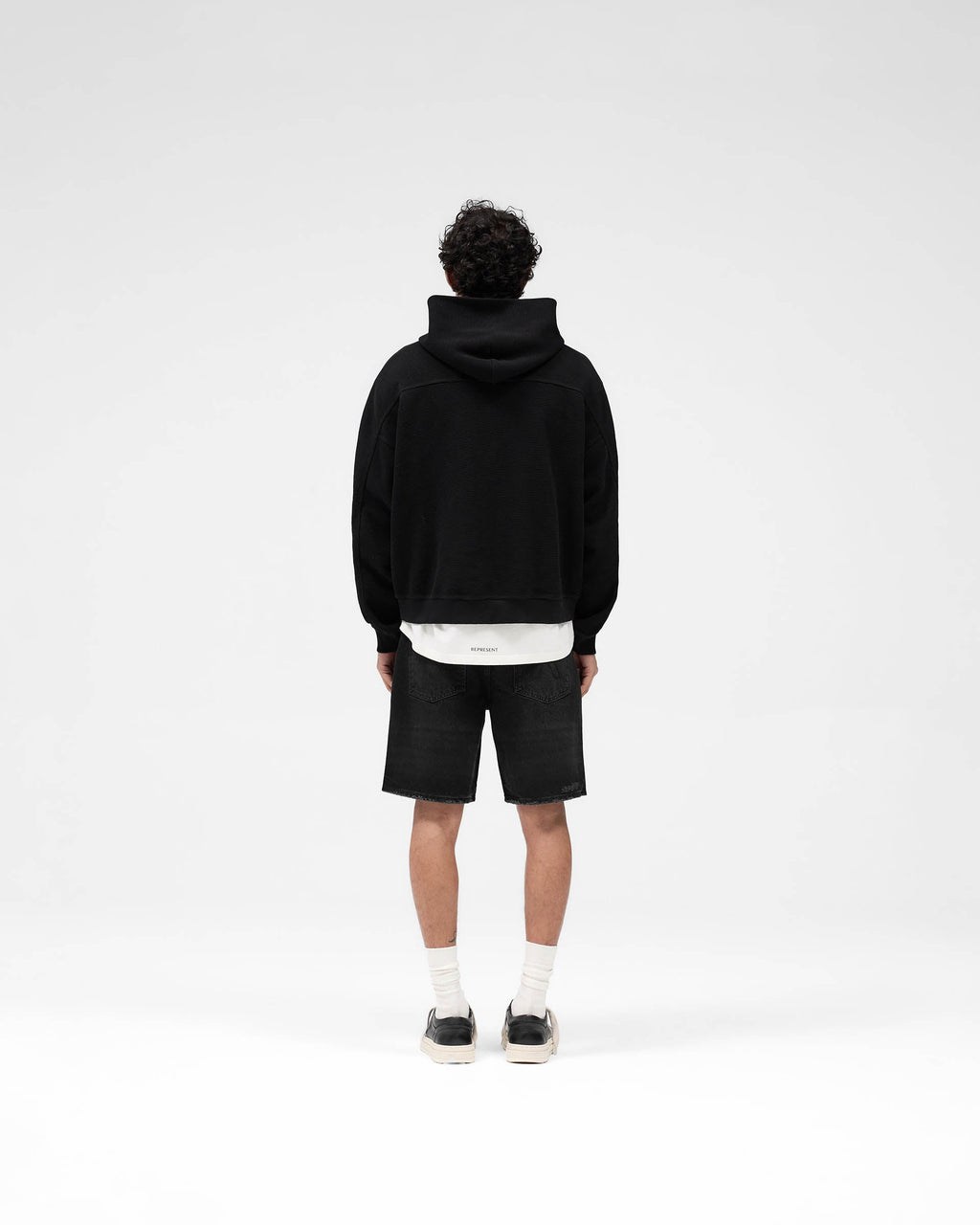 Waffle Zip Through Hoodie - Jet Black