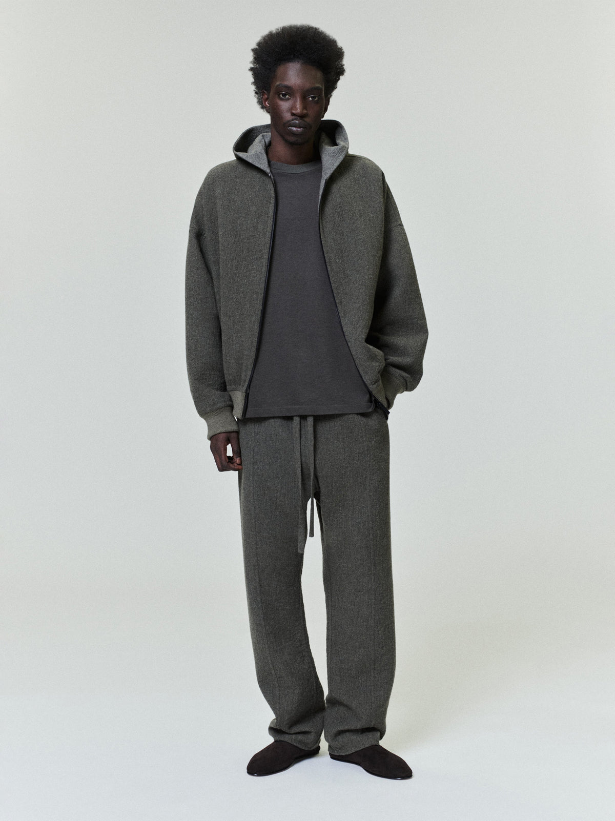 Textured Wool Zip Up Hoodie