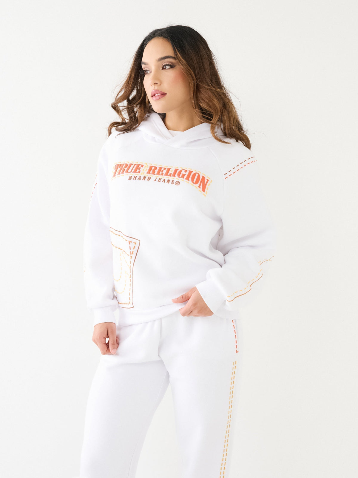 True Religion Printed Big T Hoodie Optic White
