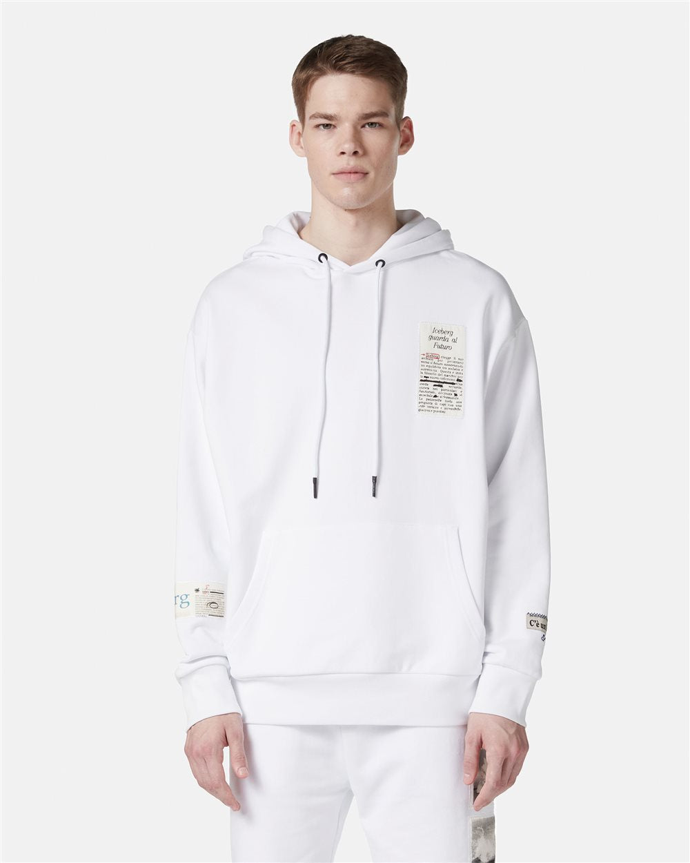 Iceberg Relaxed Fit Cotton Hoodie With Newspaper Print