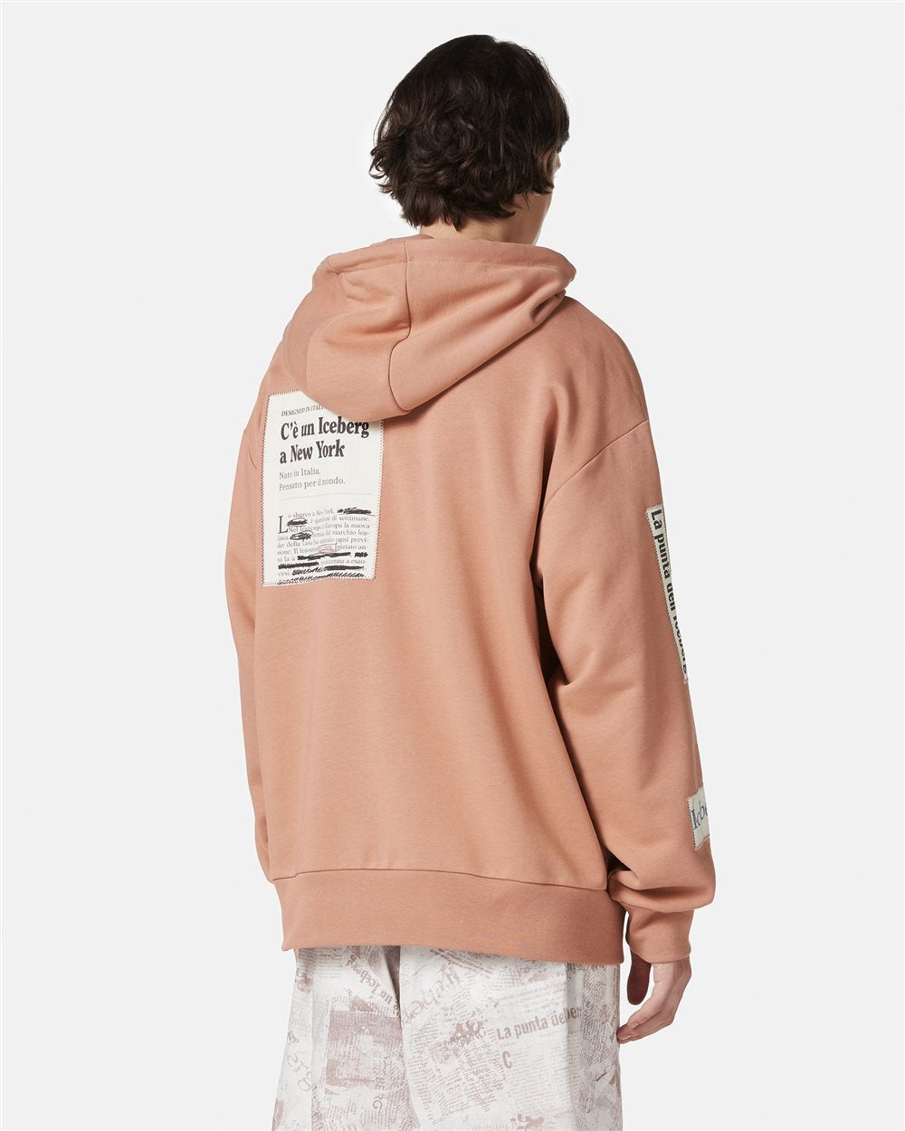 Iceberg Relaxed Fit Cotton Hoodie With Newspaper Print
