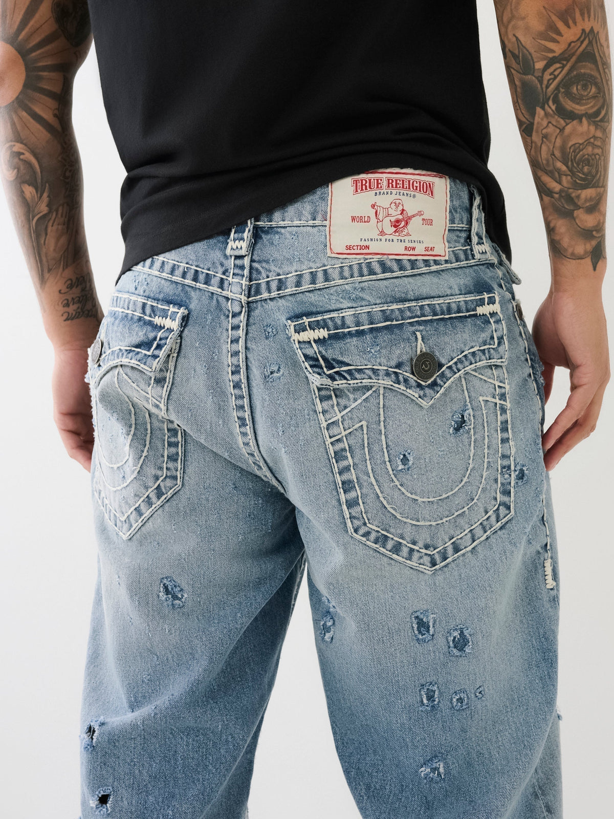 True Religion Bobby Jeans Baggy Benthos Rips Light Wash