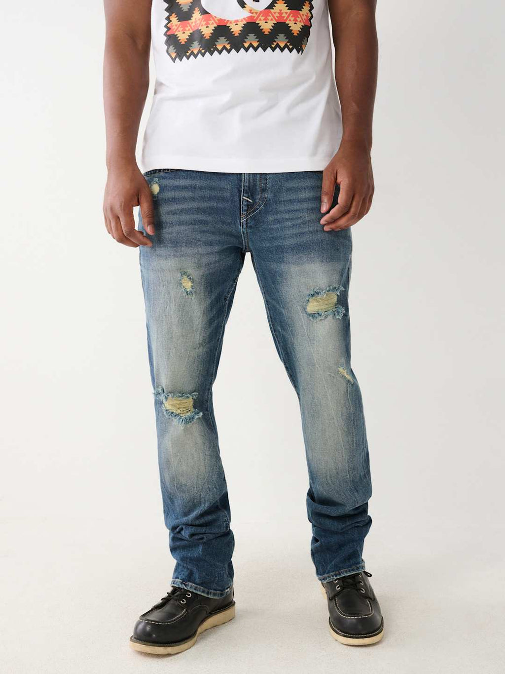 True Religion Ricky Jeans Worn Trophy Rips Medium Wash