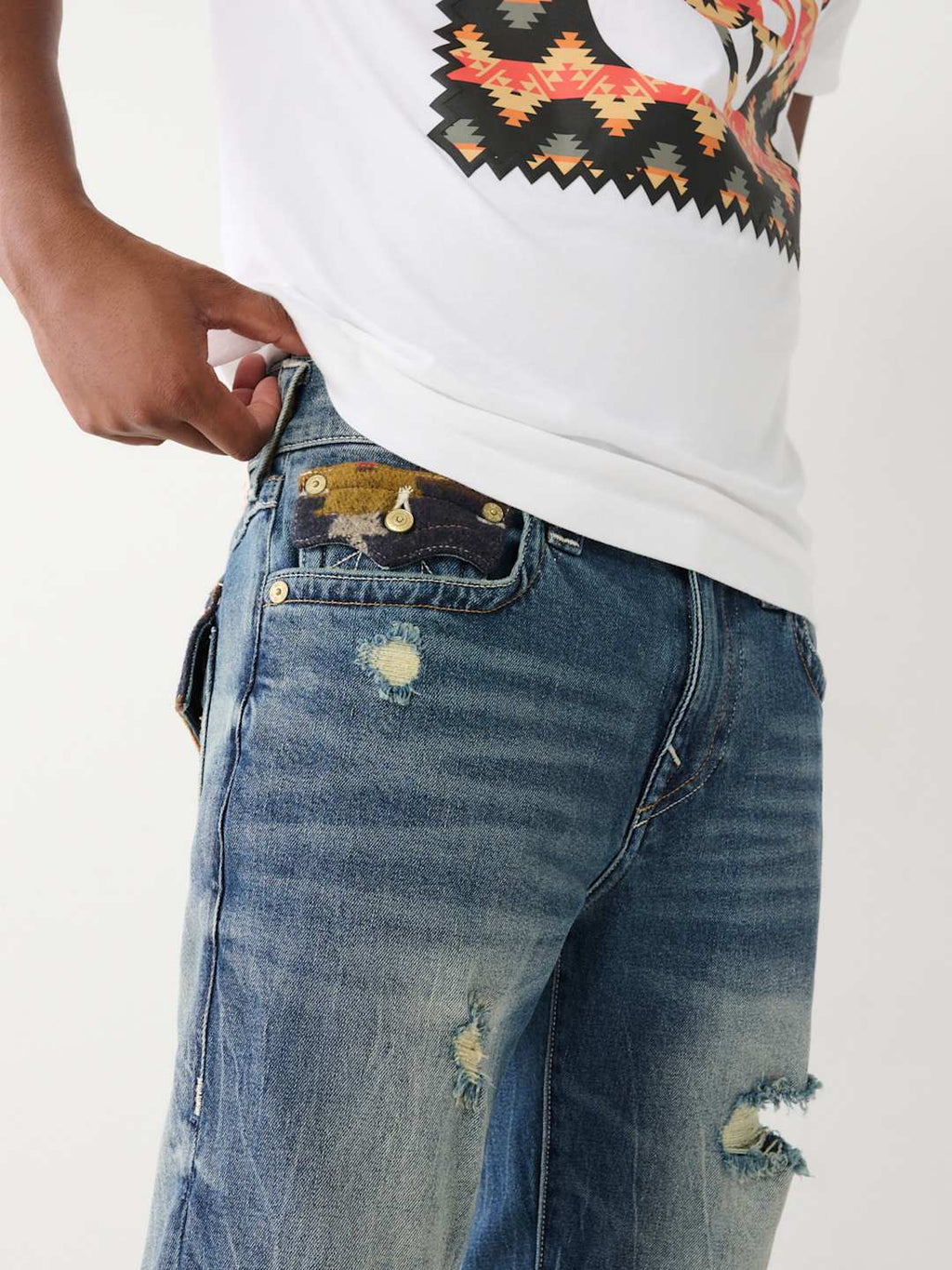 True Religion Ricky Jeans Worn Trophy Rips Medium Wash