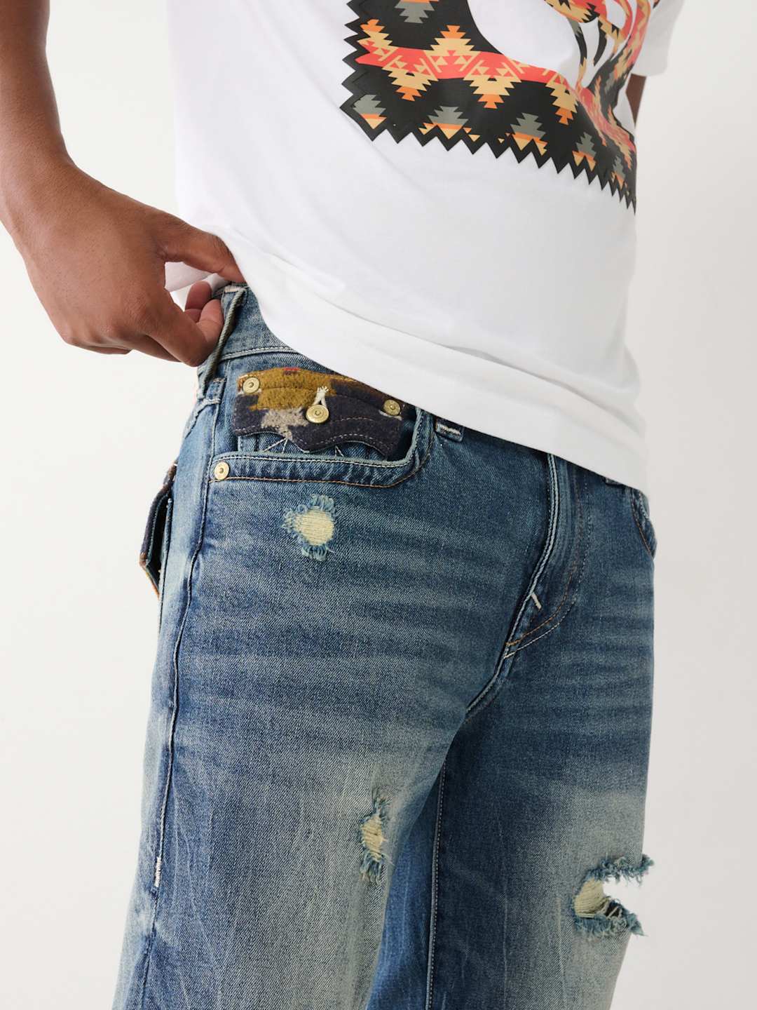 True Religion Ricky Jeans Worn Trophy Rips Medium Wash