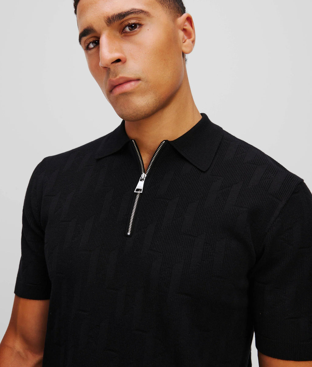 Karl Lagerfeld MONOGRAM ZIP-UP POLO SHIRT