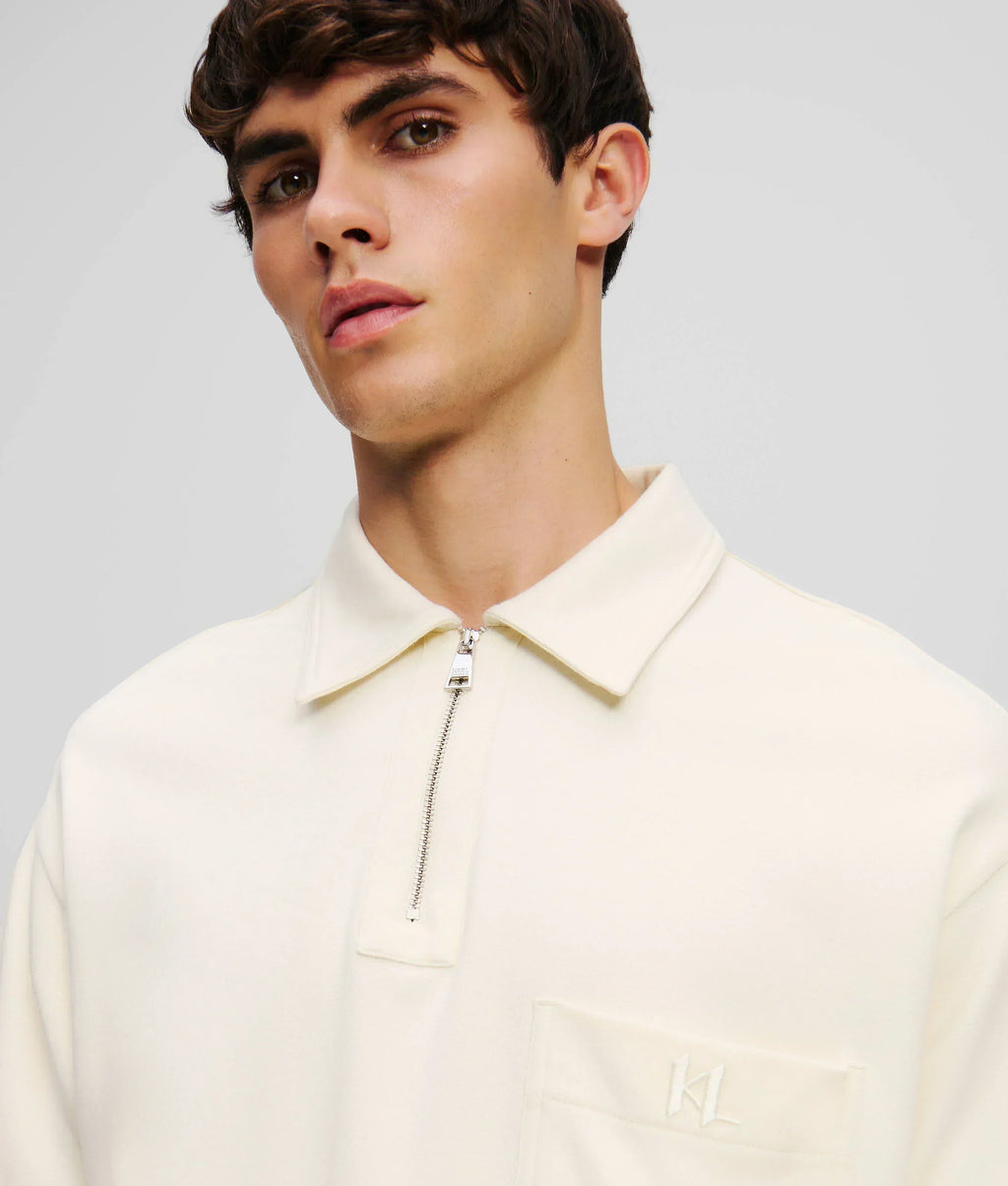 Karl Lagerfeld KAMEO MONOGRAM ZIP-UP POLO SHIRT