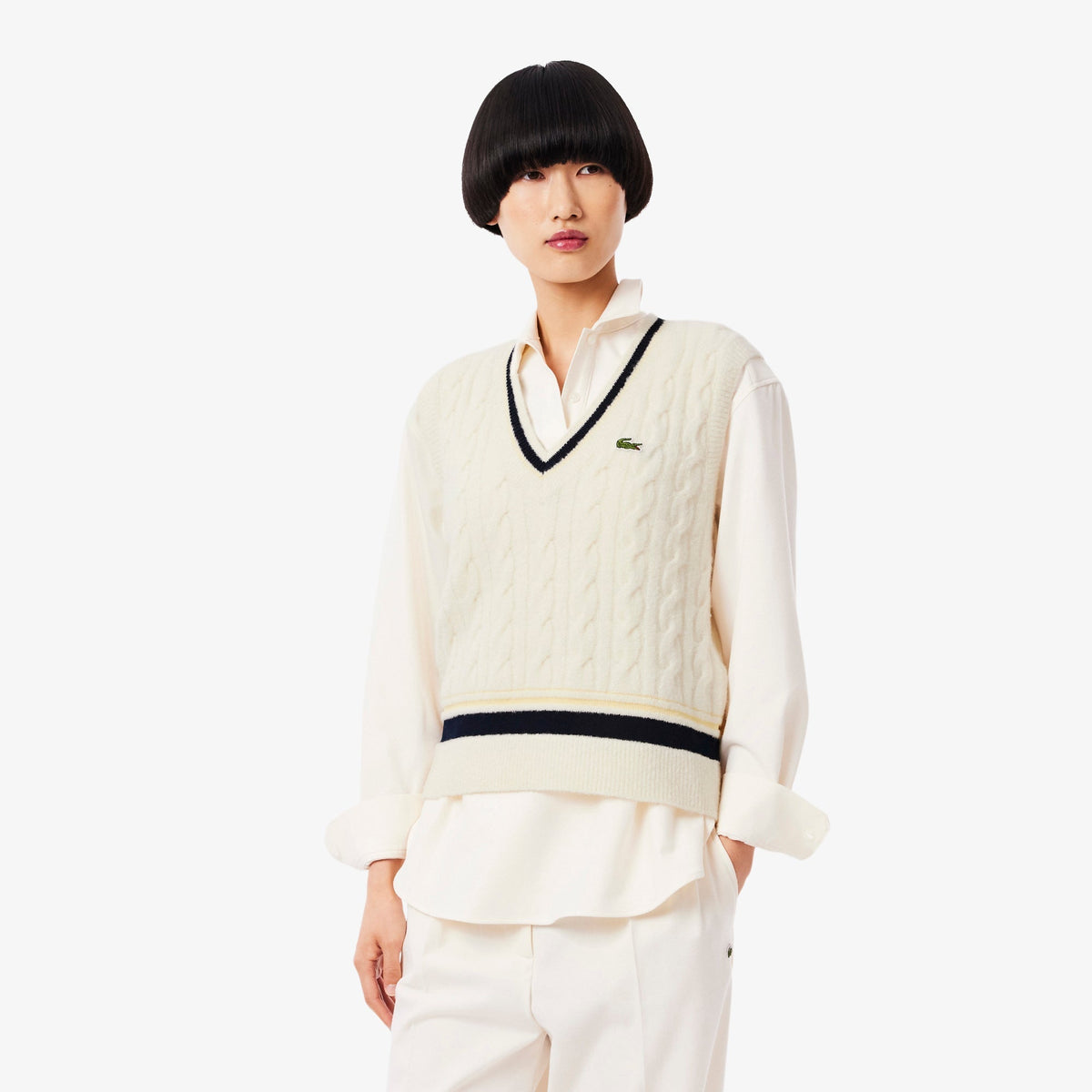 Lacoste Cable Knit Wool Sweater Vest
