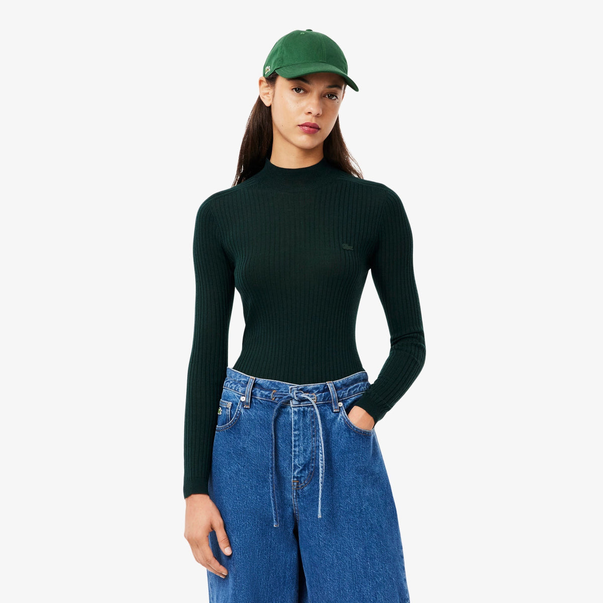 Lacoste High Neck Ribbed Knit Merino Wool Sweater