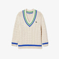 Lacoste V Neck Cable Knit Cotton Tennis Sweater