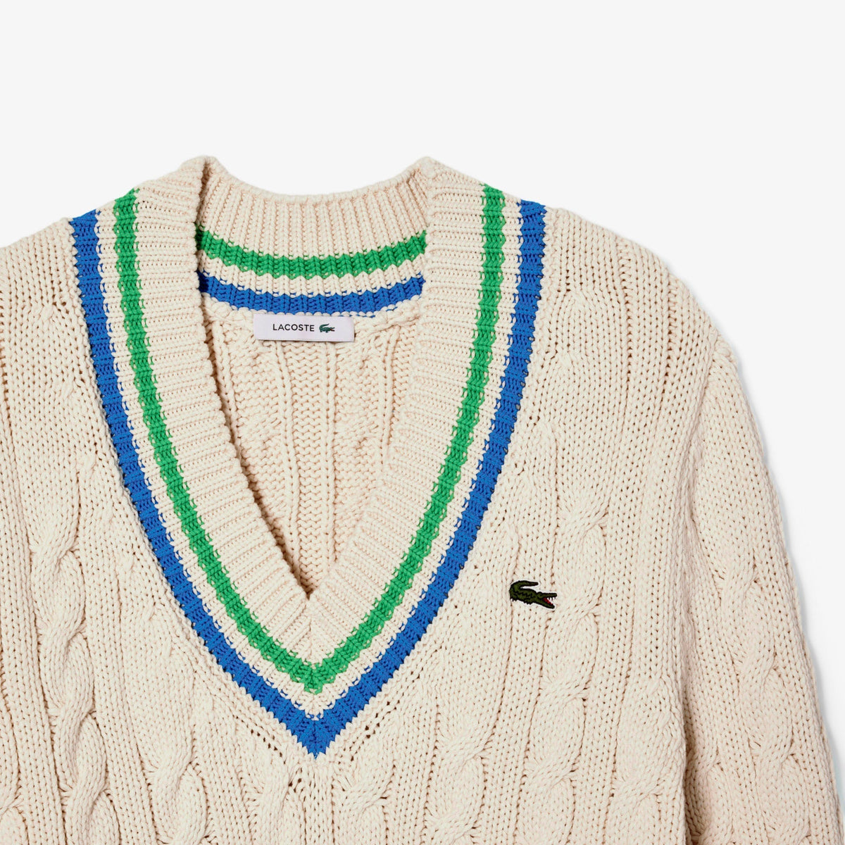 Lacoste V Neck Cable Knit Cotton Tennis Sweater - view 2