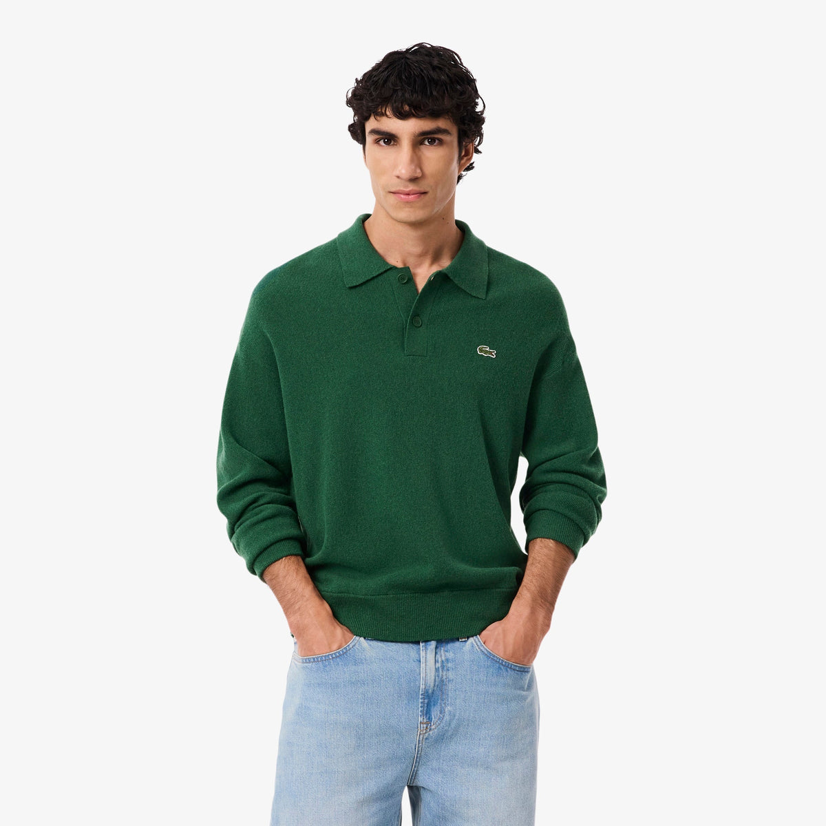 Lacoste Relaxed Fit Carded Wool Polo Sweater