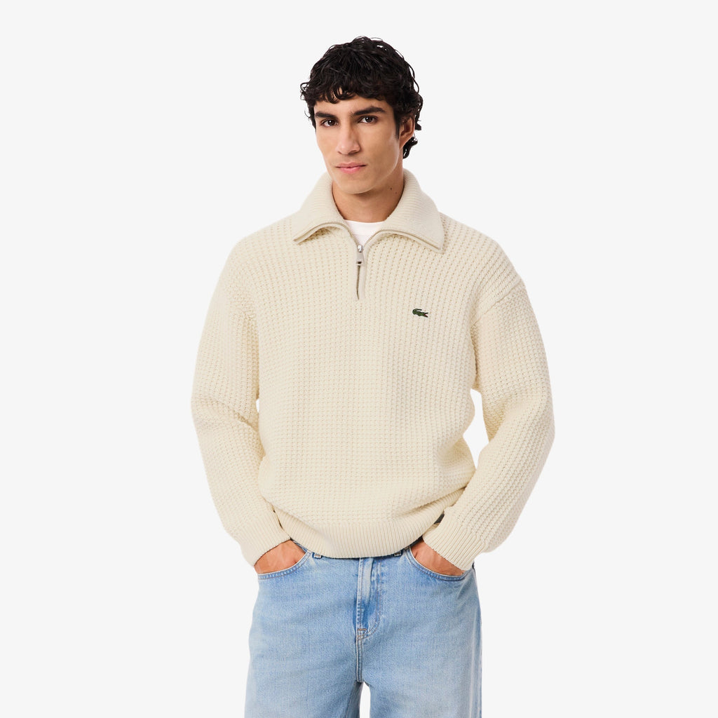 Lacoste High Neck Half Zipper Heavy Wool Sweater