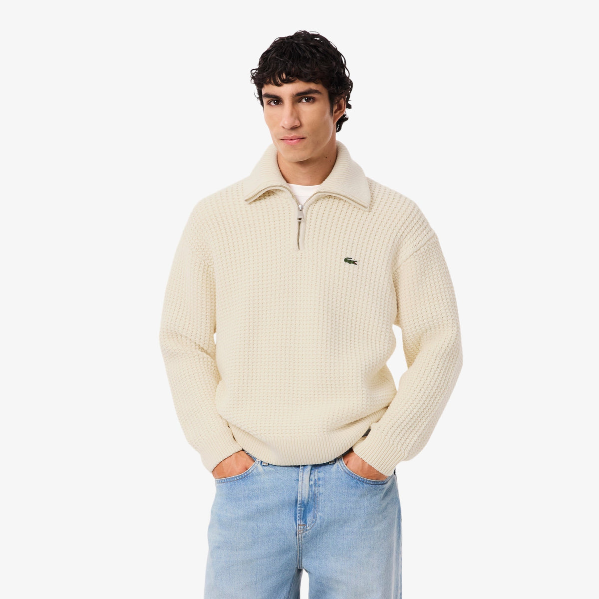 Lacoste High Neck Half Zipper Heavy Wool Sweater