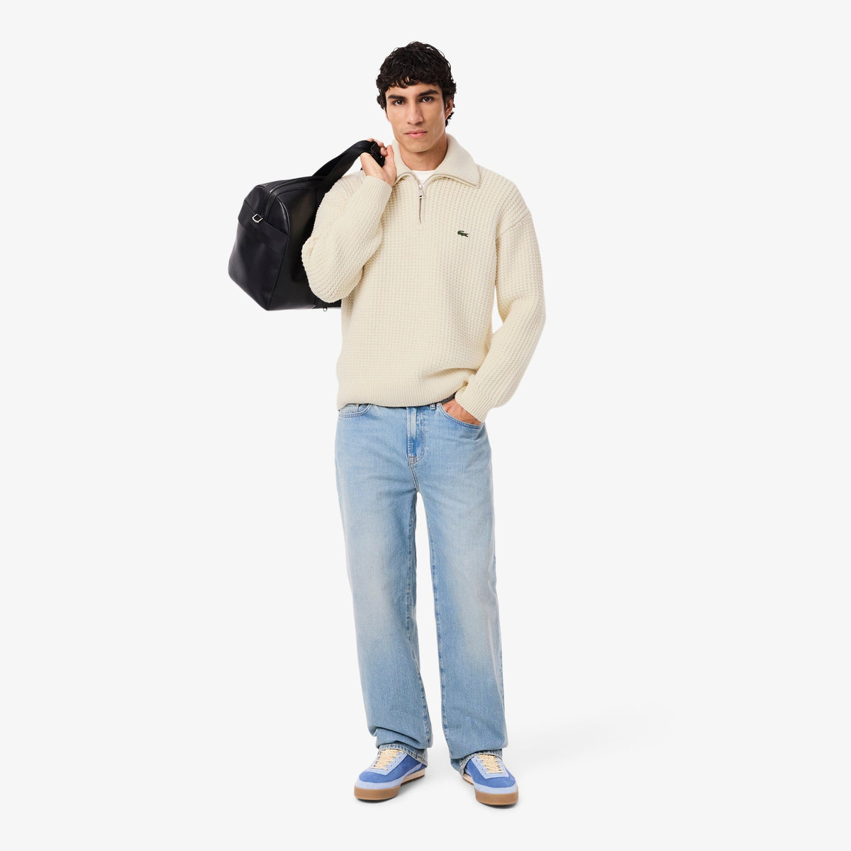 Lacoste High Neck Half Zipper Heavy Wool Sweater - view 2