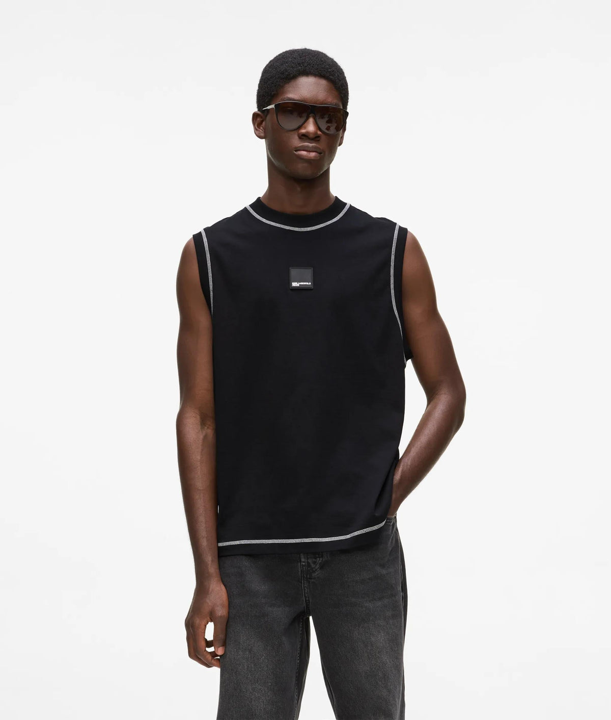 Relaxed contrast stitch tank top