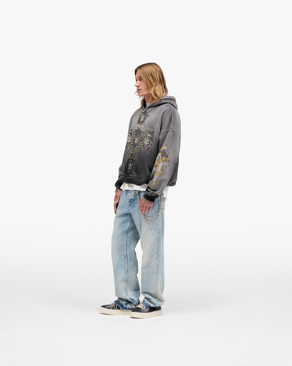 Represent X Guns N' Roses Cross Zip Through Hoodie - Stained Black