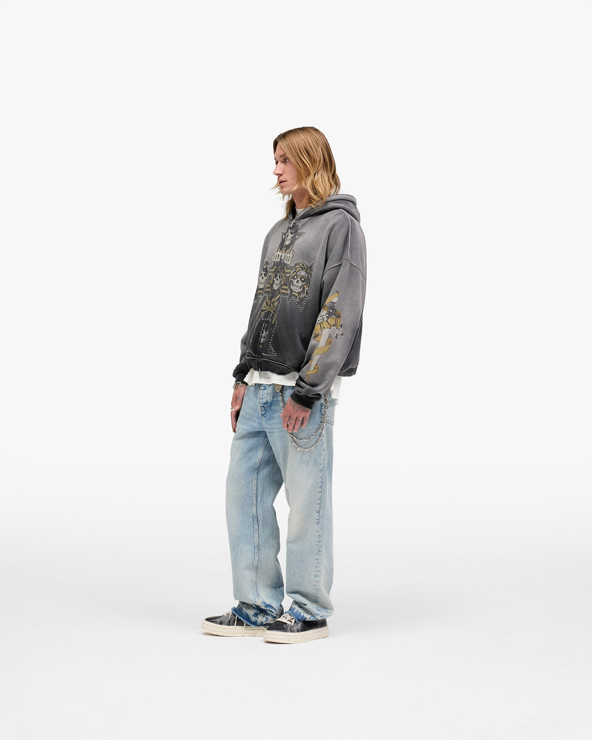 Represent X Guns N' Roses Cross Zip Through Hoodie - Stained Black