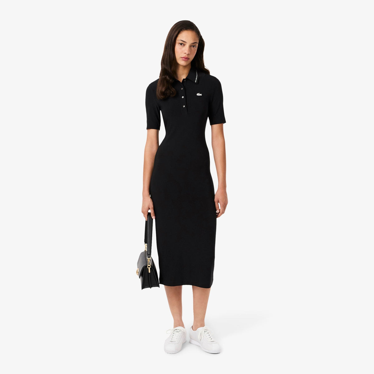 Lacoste Slim Fit Diamanté Crocodile Polo Collar Dress