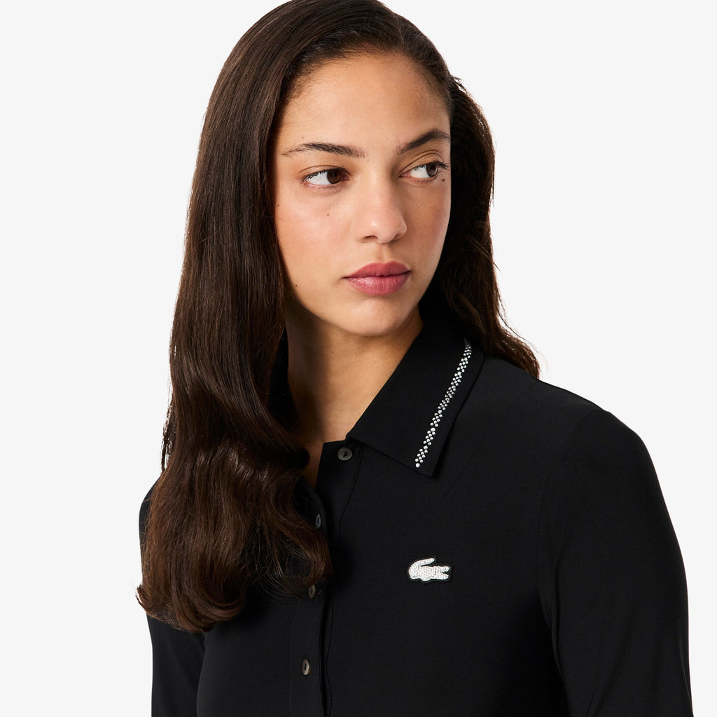 Lacoste Slim Fit Diamanté Crocodile Polo Collar Dress - view 3
