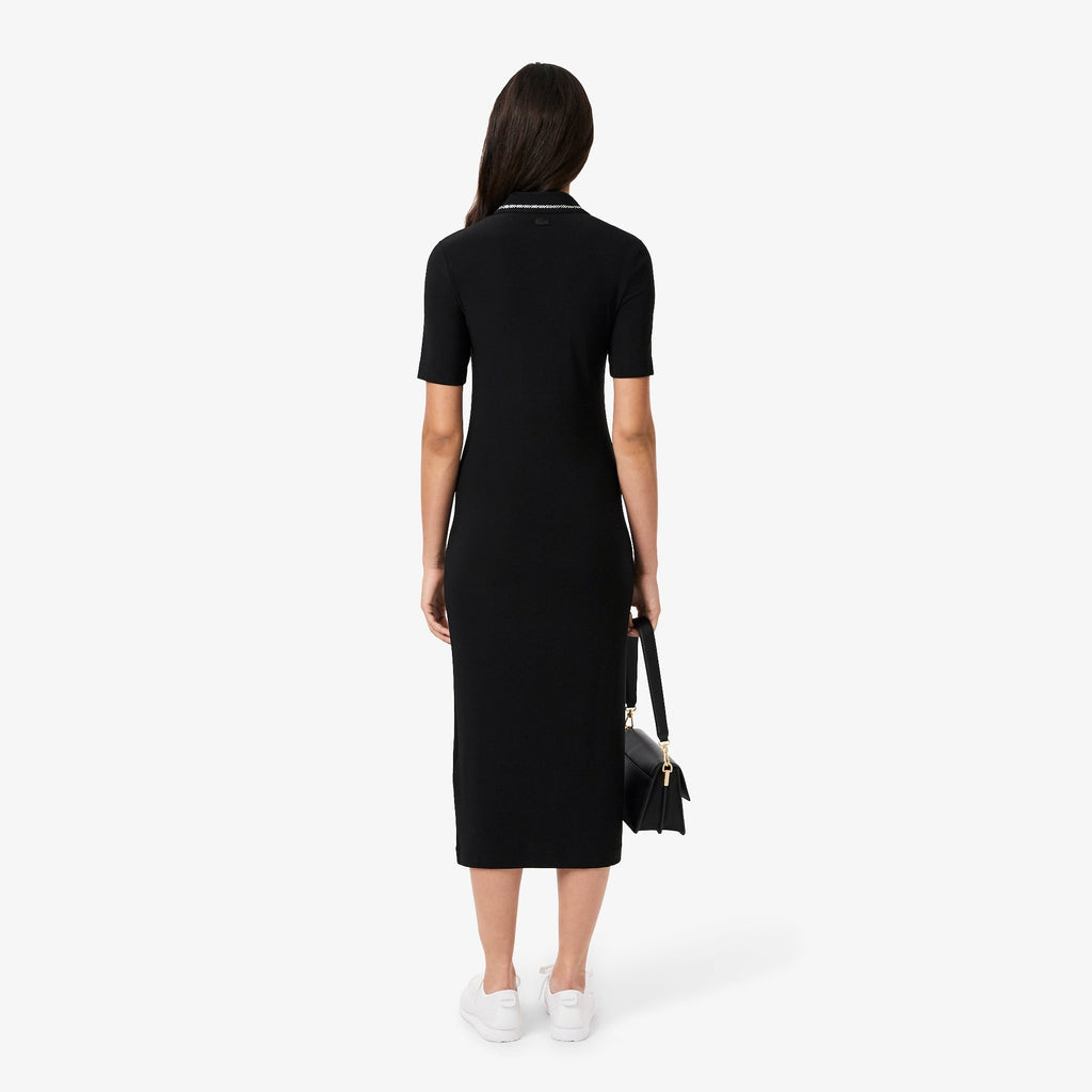 Lacoste Slim Fit Diamanté Crocodile Polo Collar Dress - view 4