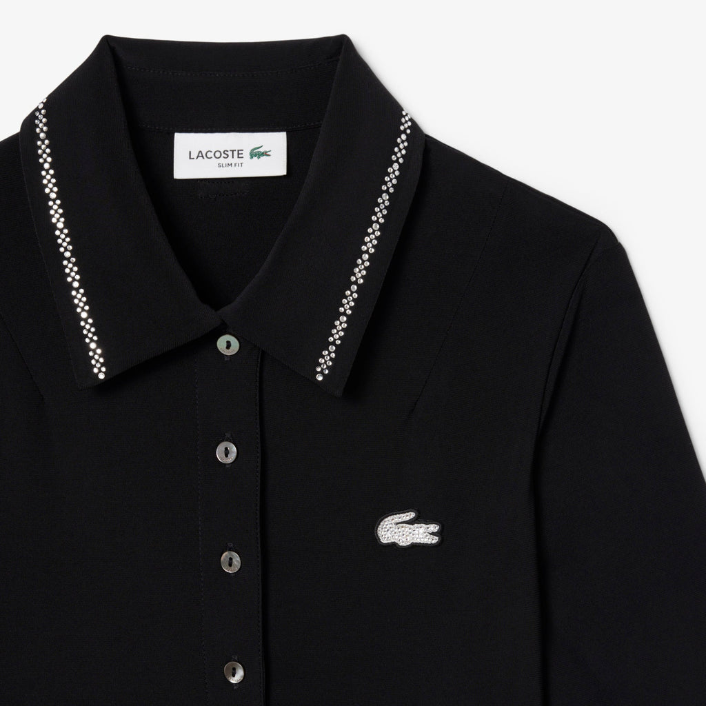 Lacoste Slim Fit Diamanté Crocodile Polo Collar Dress - view 6