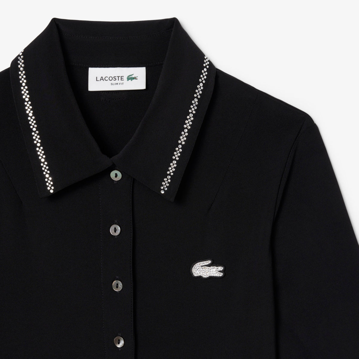 Lacoste Slim Fit Diamanté Crocodile Polo Collar Dress - view 6