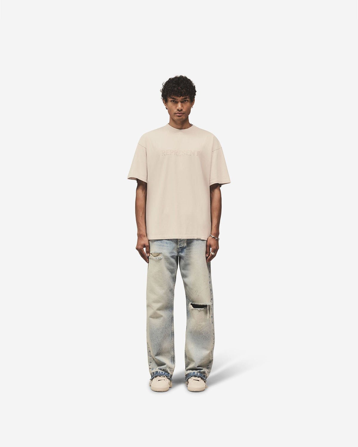 Embroidered Serif Logo T-Shirt - Concrete