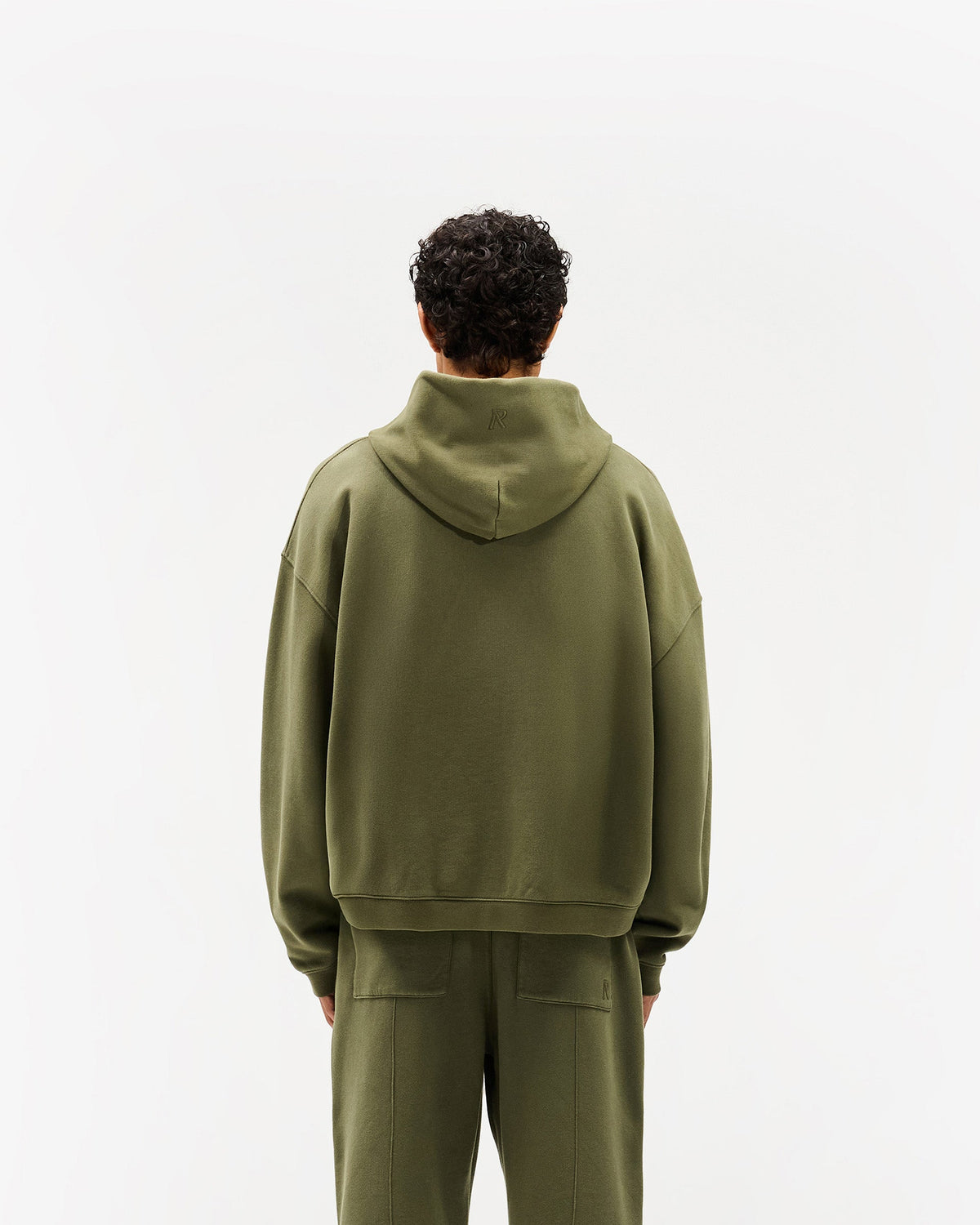 Initial Boxy Zip Through Hoodie - Army Green