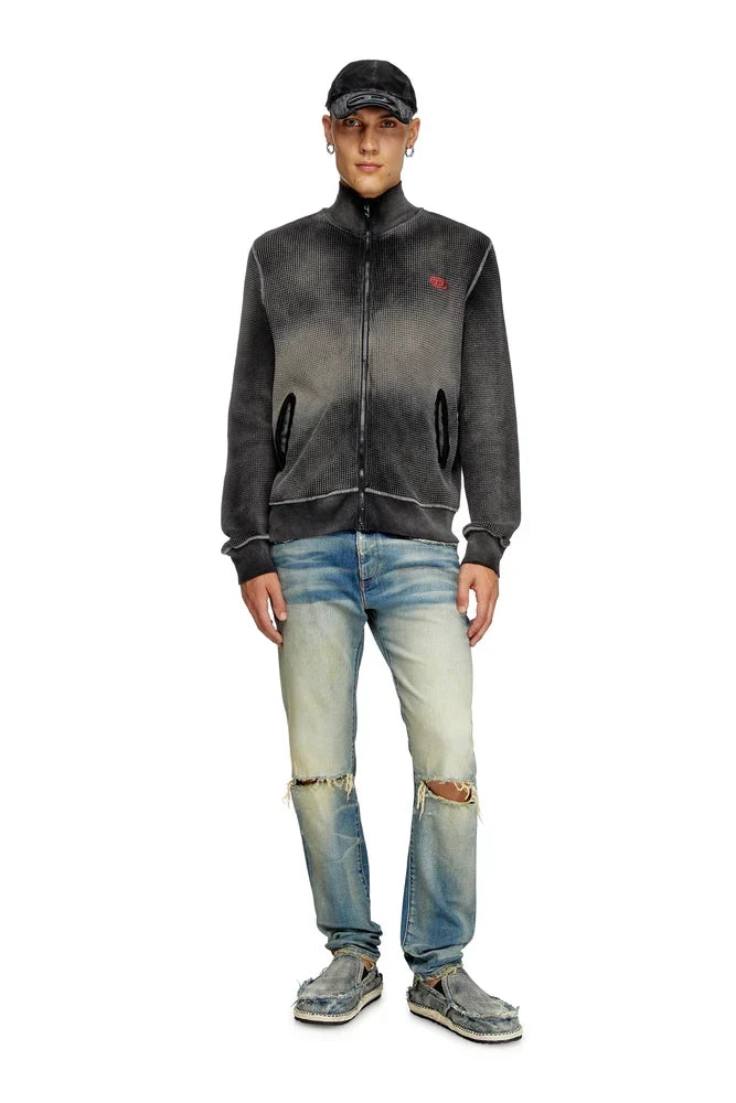 Diesel Waffle and jersey zip-up sweatshirt - view 3