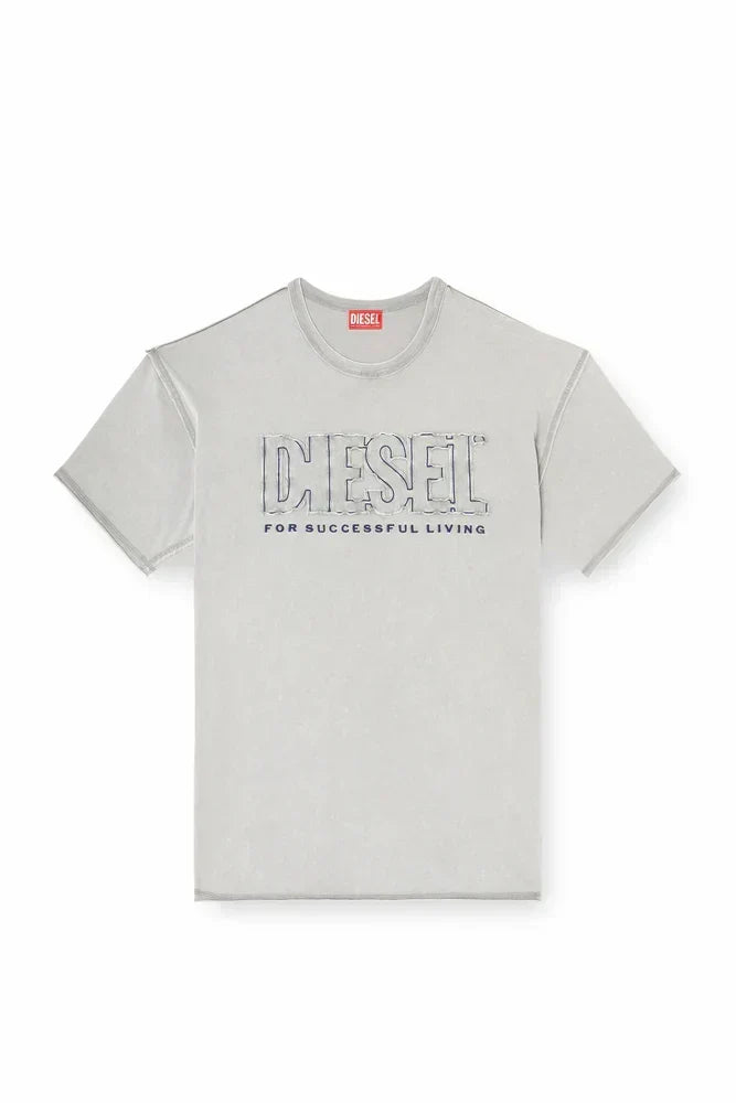 T-shirt with appliqué logo and raw edge