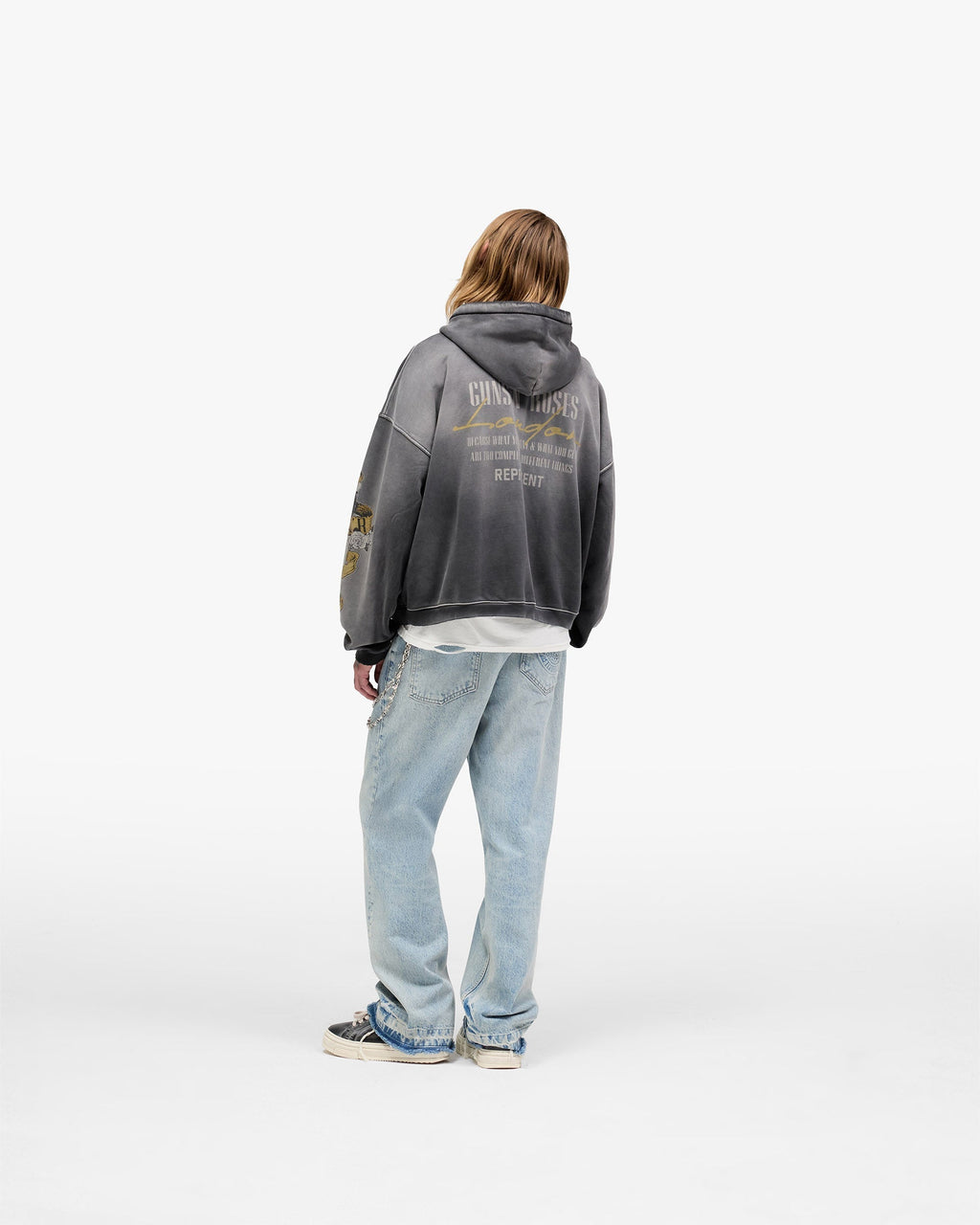 Represent X Guns N' Roses Cross Zip Through Hoodie - Stained Black