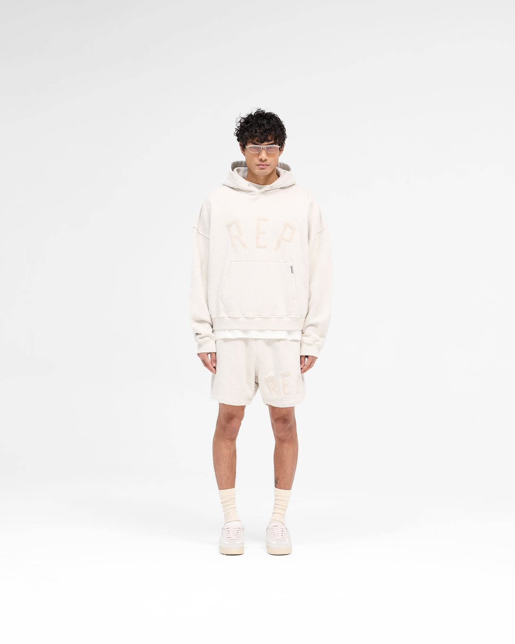 Rep Applique Hoodie - Cream Marl