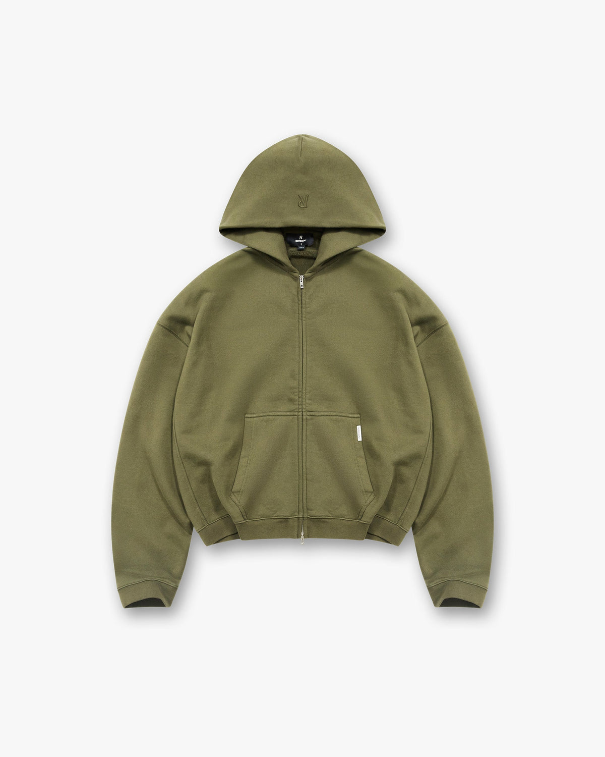 Initial Boxy Zip Through Hoodie - Army Green