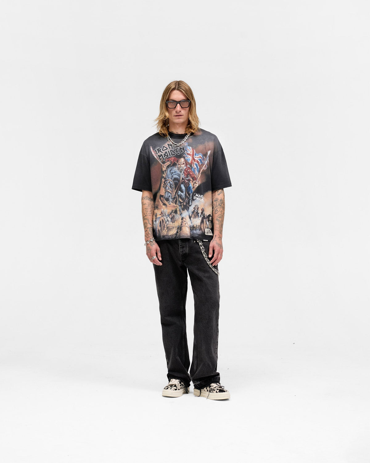 Represent X Iron Maiden Steed T-Shirt - Stained Black