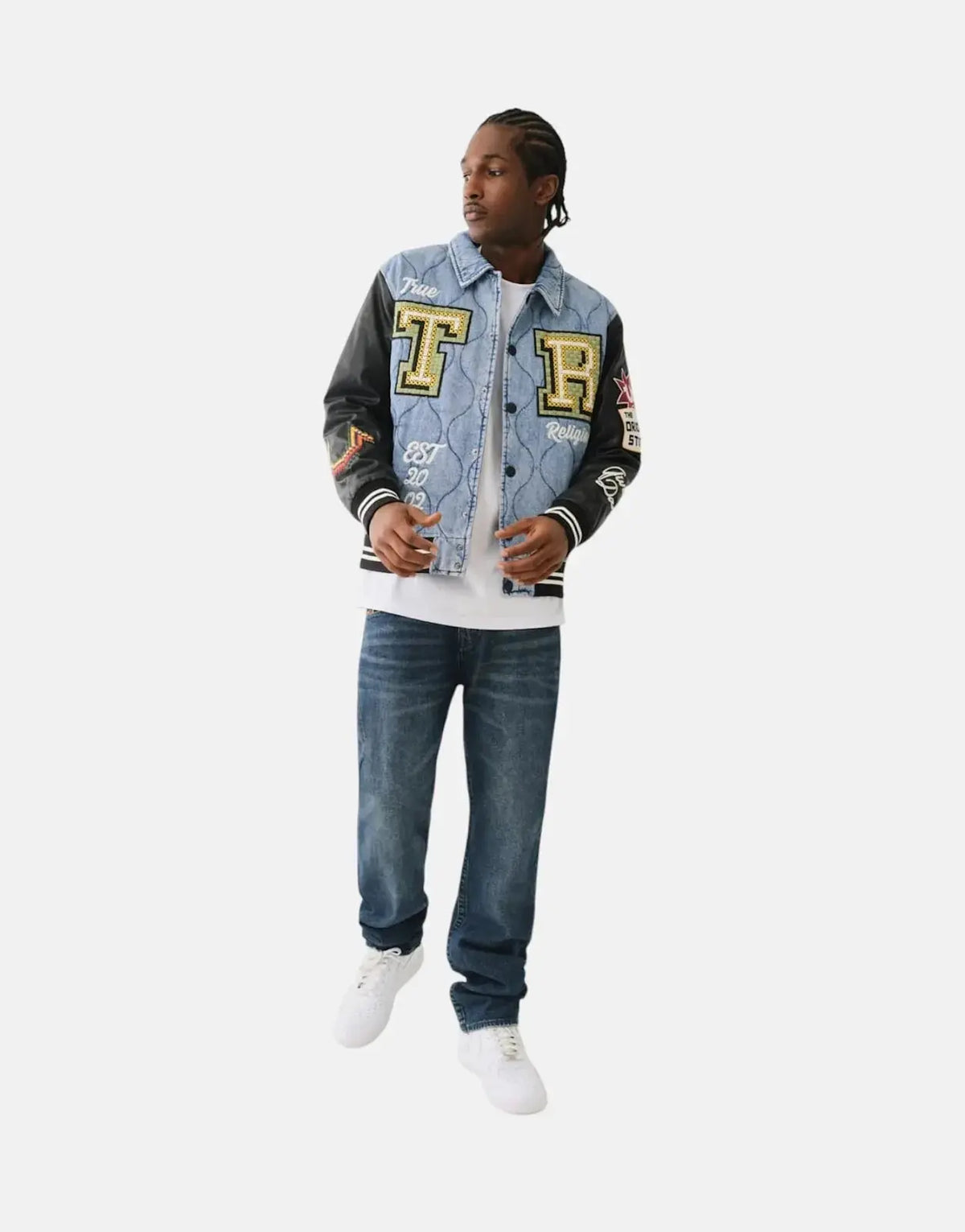 True Religion Quilted Varsity Denim Jacket