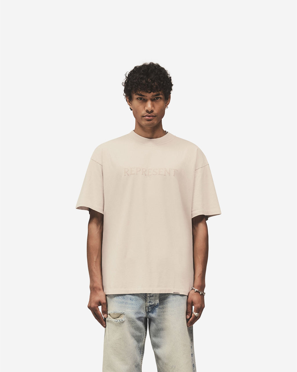 Embroidered Serif Logo T-Shirt - Concrete