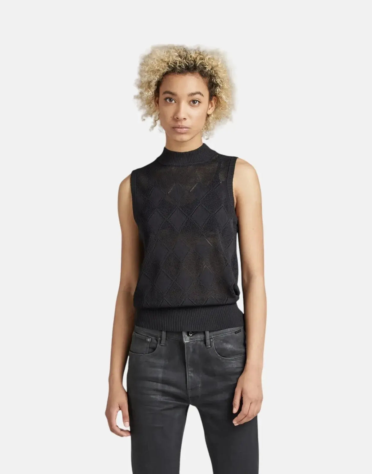 G-Star RAW Pointelle Mock Knitted Caviar Sweater