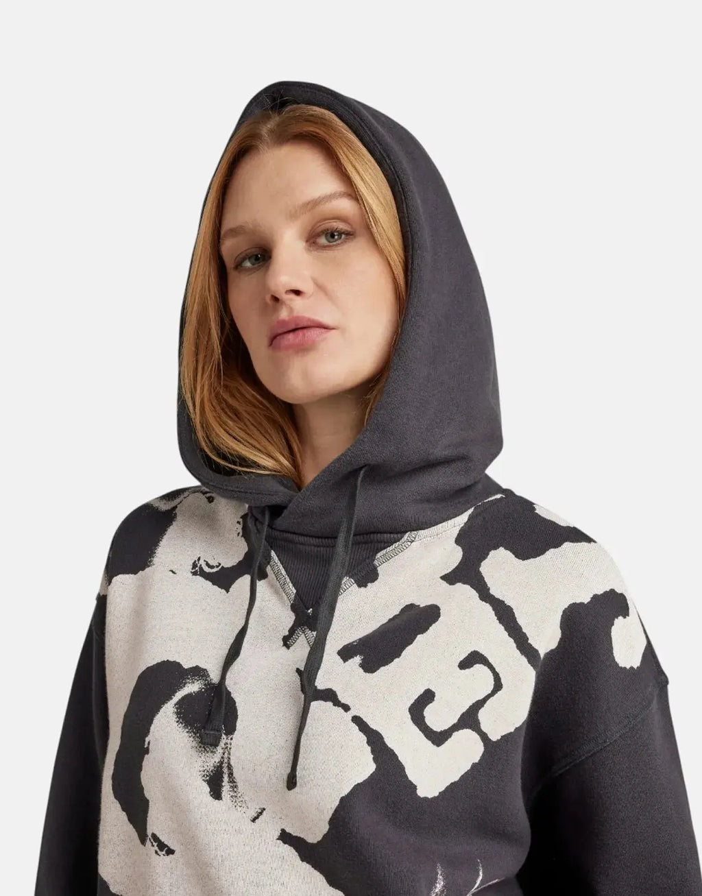 G-Star RAW Vintage Cropped Graphic Loose Hooded Grey Sweater - view 4