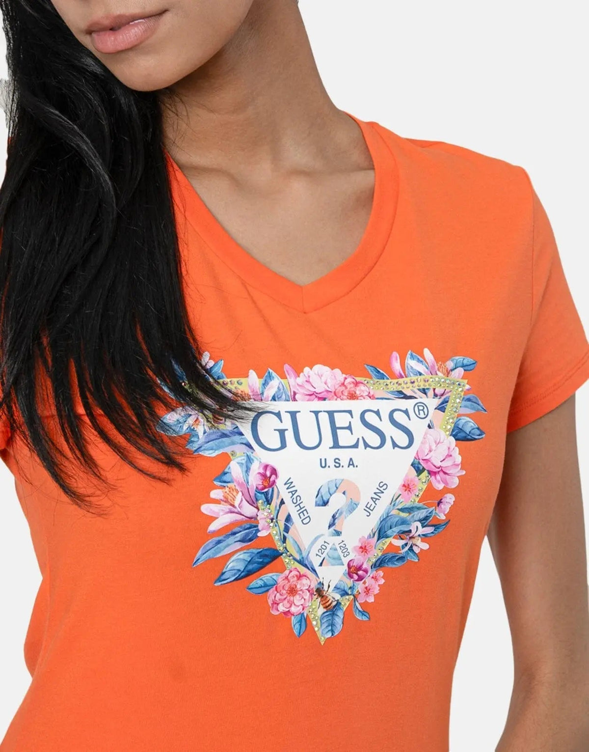 Guess Floral Tri T-Shirt Orange - view 3