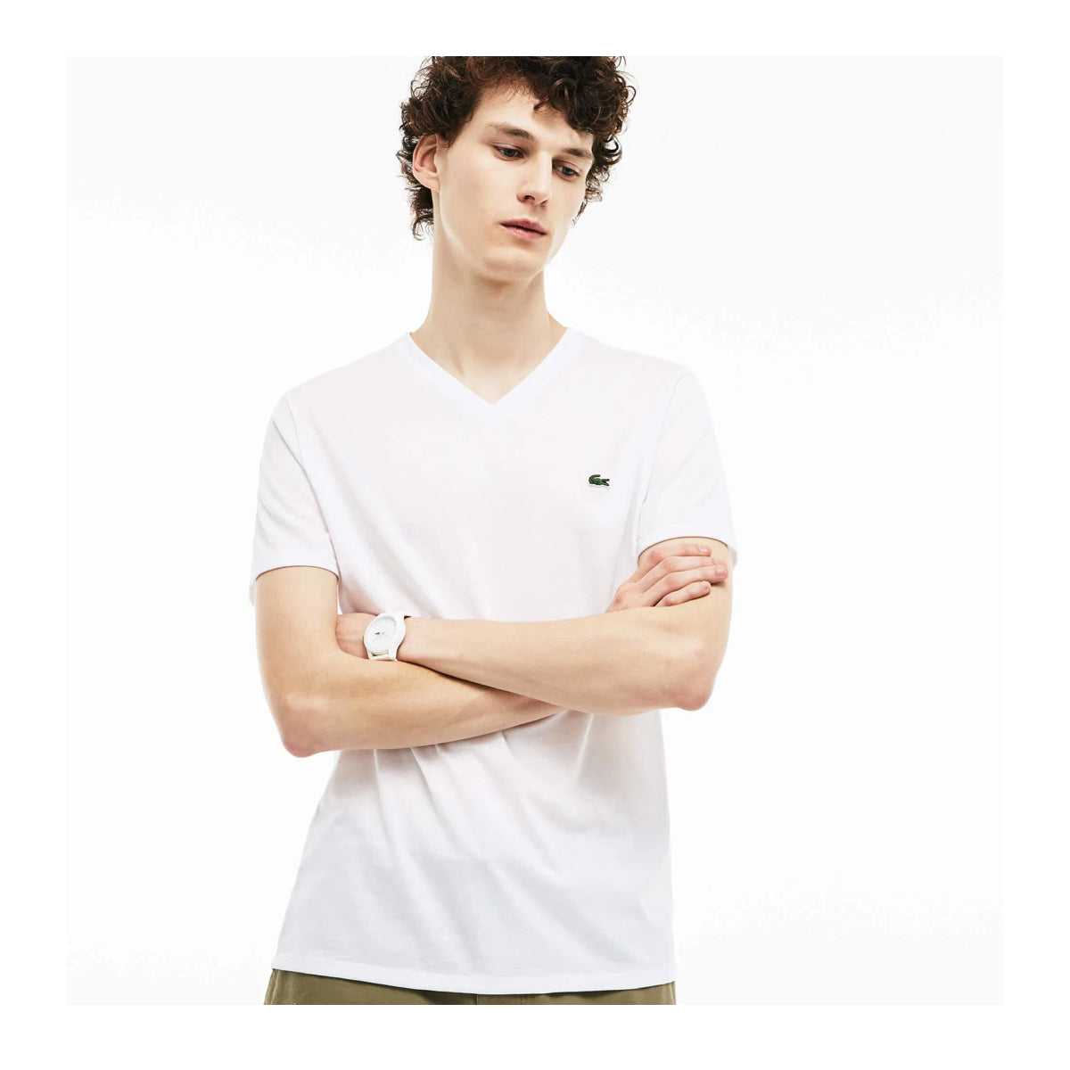 Lacoste Mens Pima Cotton V-Neck T-Shirt TH6710-001 White