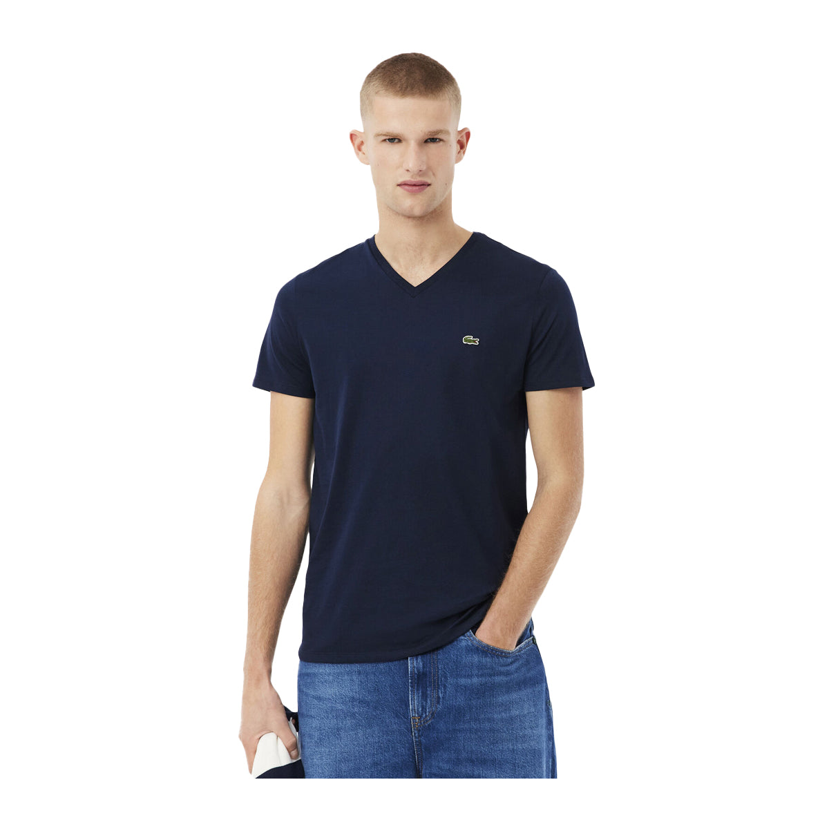 Lacoste Mens Pima Cotton V-Neck T-Shirt TH6710-166 Navy Blue