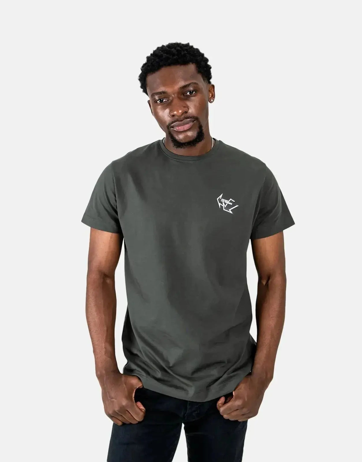 Les Hommes Arrow Back Print Mil Green T-Shirt