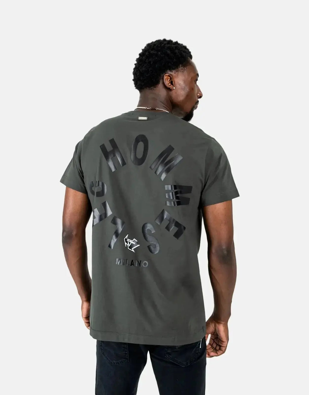 Les Hommes Arrow Back Print Mil Green T-Shirt - view 2