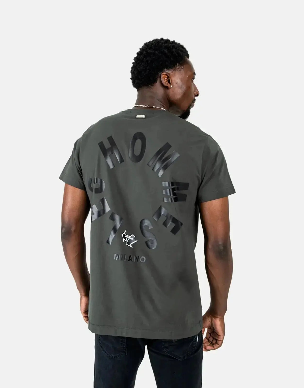Les Hommes Arrow Back Print Mil Green T-Shirt - view 2