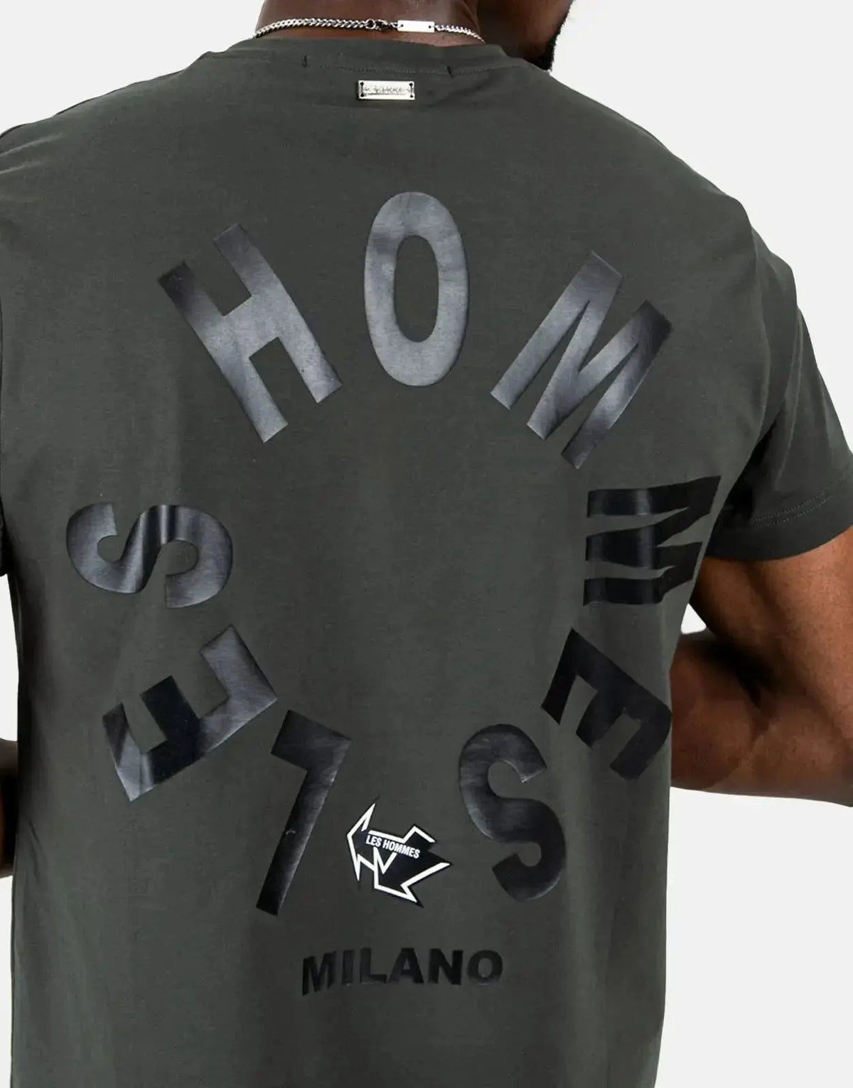 Les Hommes Arrow Back Print Mil Green T-Shirt - view 4