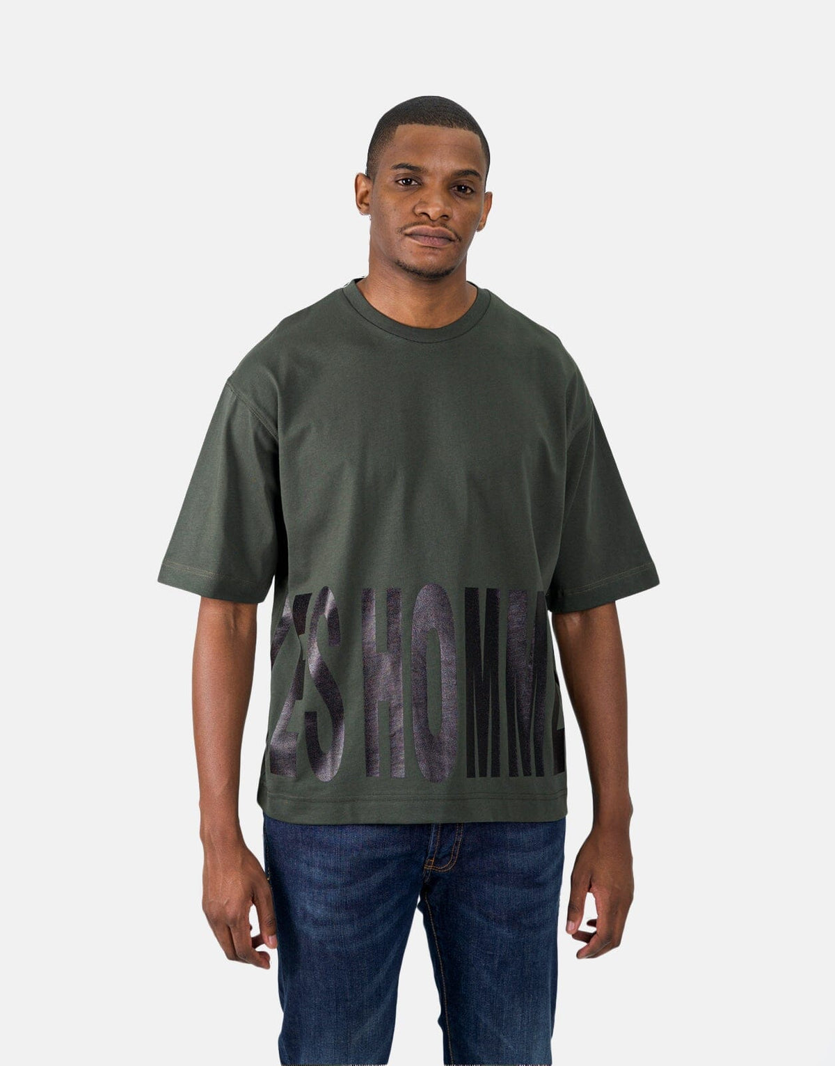 Les Hommes Bottom Print Mil Green T-Shirt