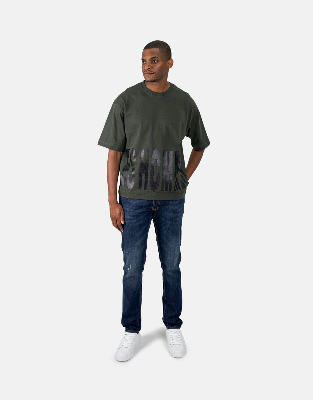 Les Hommes Bottom Print Mil Green T-Shirt - view 2